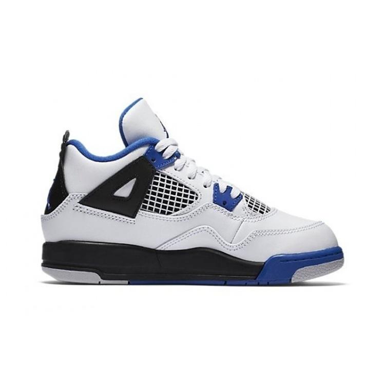 Jordan Air Jordan 4 Cow Leather Mid top Children's Basketball Shoes White Blue Black Children Aged 3 7 Years Old Kids' 308499-117