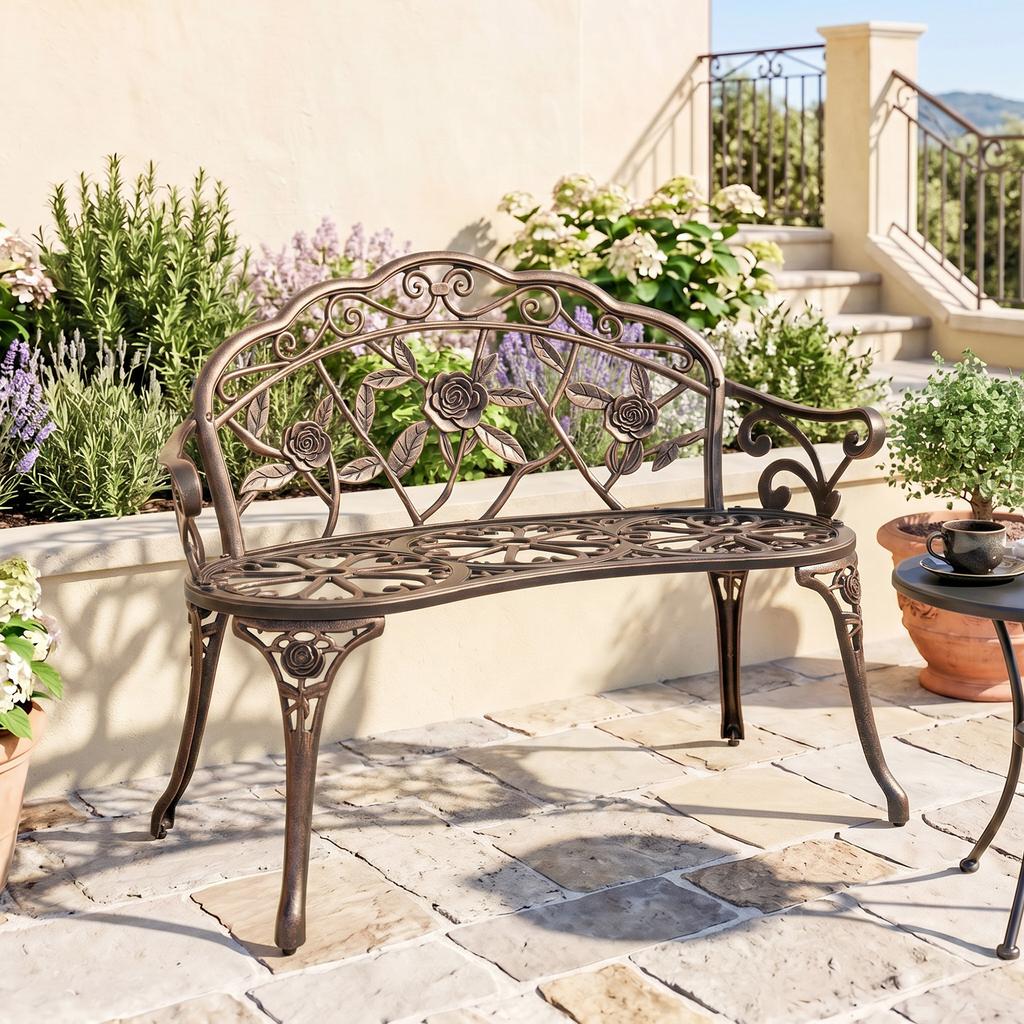 Cast Aluminium Garden Bench - Bronze Tone