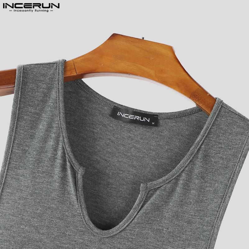 INCERUN Men Summer V Neck Sleeveless CasualThin Gym Sport Tank Tops