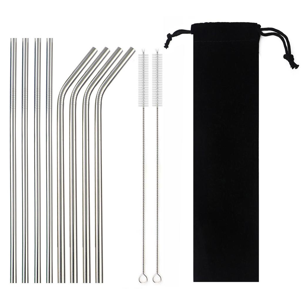 Metal Drinking Straw 304 Stainless Steel Colorful Straws Reusable Bent Straight Straw Set With Cleaner Brush Bar Party Accessory