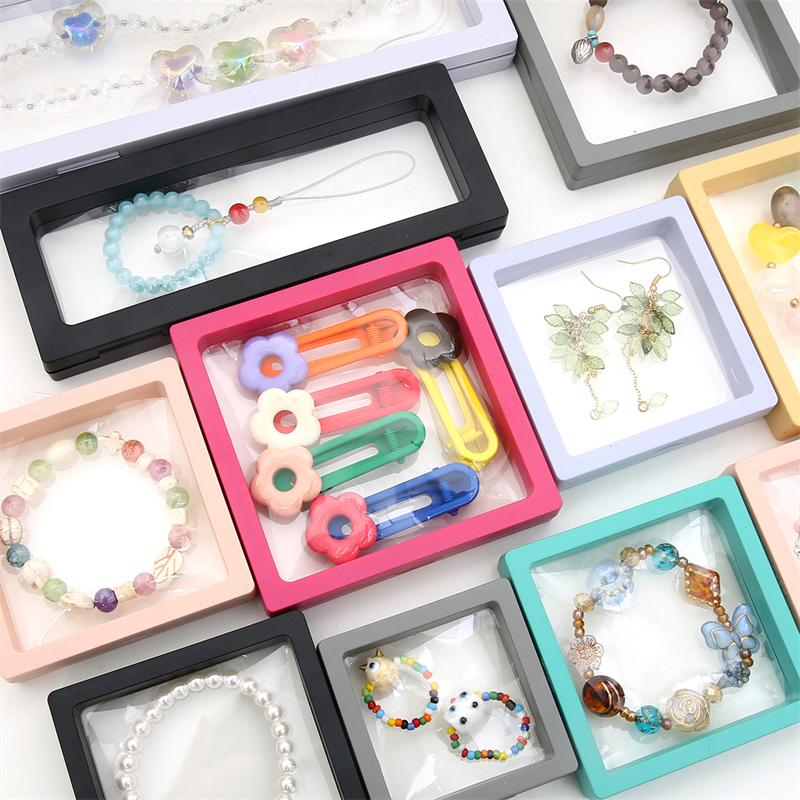 PE Film Colorful Jewelry Storage Box 3D Packaging Case Gemstone Free Stand Floating Frame Membrane