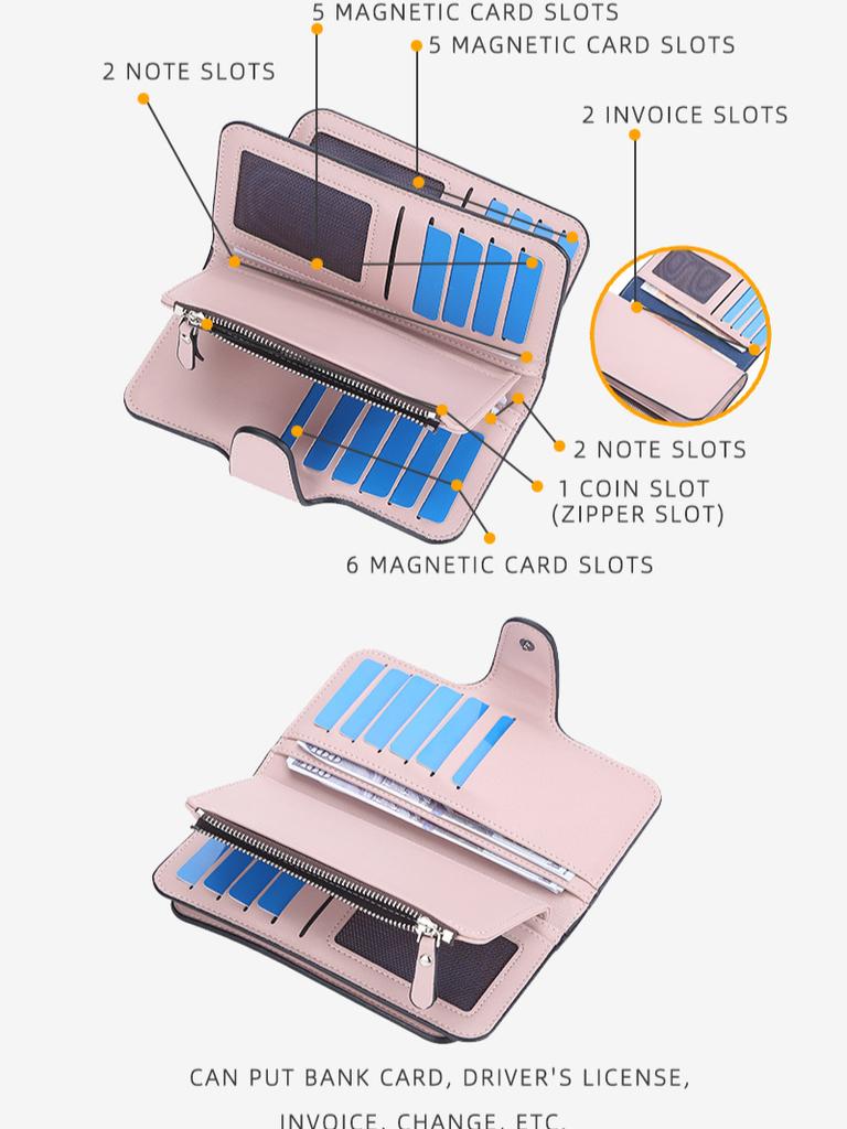 Baellerry Мужской и женский длинный кошелек на кнопке кошелек с несколькими отделениями для карт бумажник тройного сложения футляр для купюр унисекс сумка для сотового телефона на молнии кошелек для монет