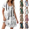 Женские модные повседневные платья с карманами и принтом в богемном стиле, пляжные платья с v-образным вырезом и короткими рукавами