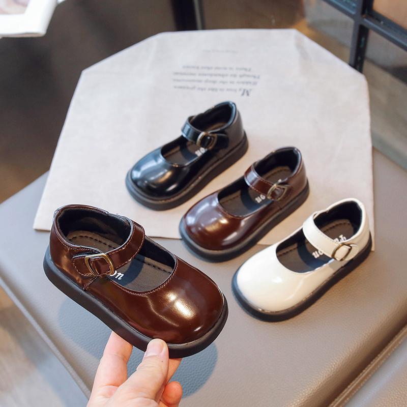 Детская мода Девочки Кожаные туфли Черные Универсальные Мягкие С круглым носком Толстая подошва Школьная форма Обувь Дропшиппинг Детская Повседневная