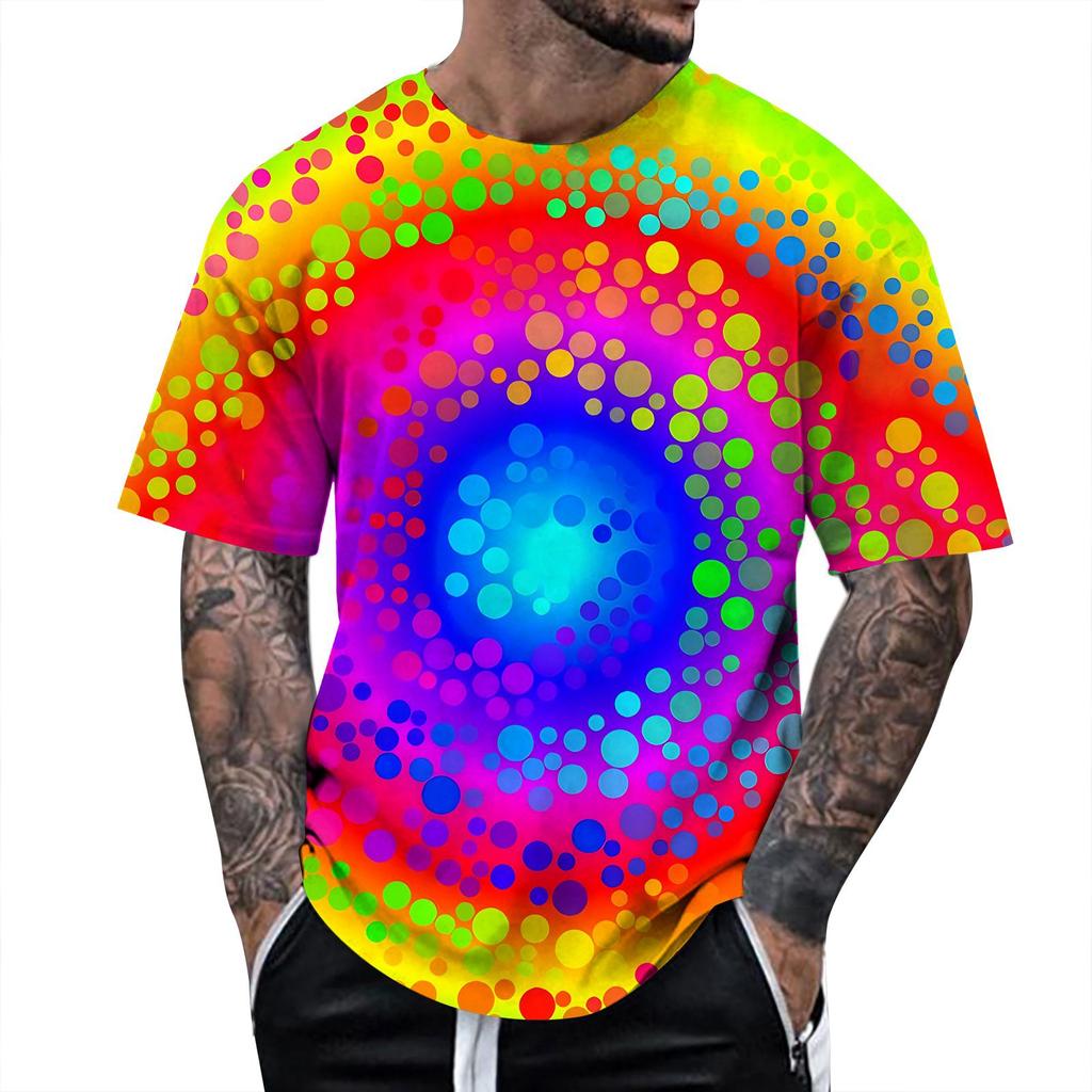 Summer Fun 3D Pattern Tie Dyeing T-shirt Color Painting 3D Printing Men's T-shirt Short Sleeve Top