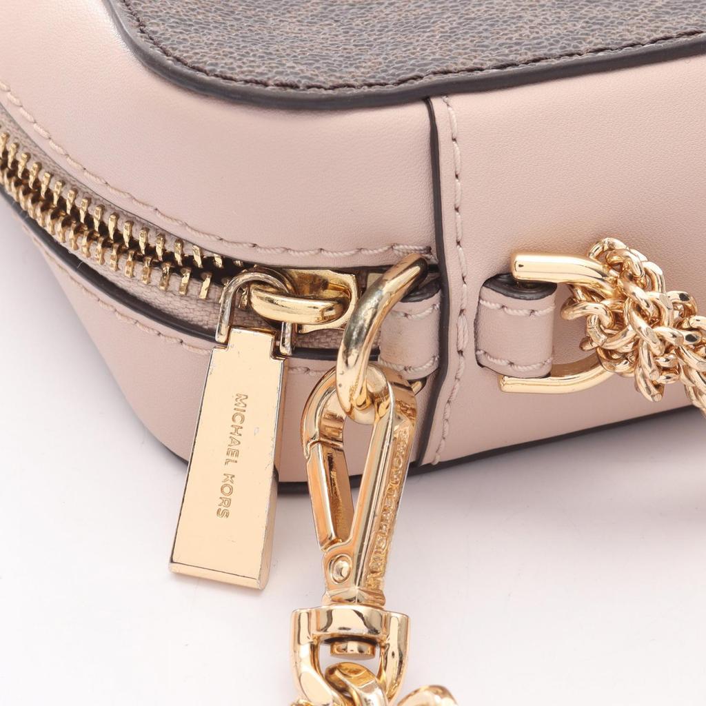 Used Michael Kors GINNY Medium Shoulder Bag 32F8GF5M2B PVC coated canvas leather Brown Pink Used Women
