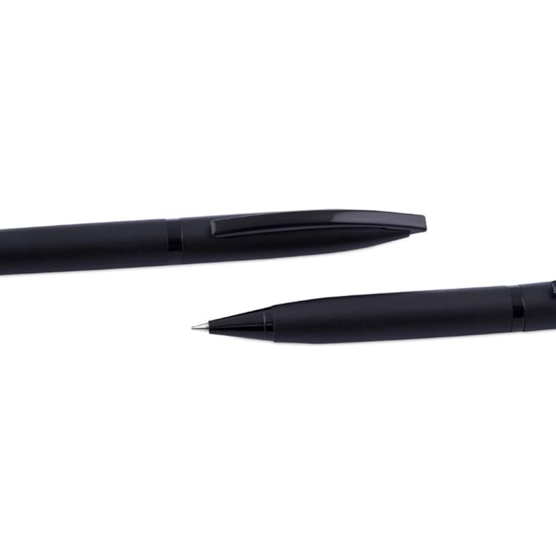 Coi Full Black Pen Set With Blue Ink And Executive Use Roller And Ball Point Pen (Set Of 2 Pens)