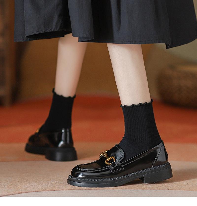 One foot classic buckle JK women's single shoes black leather shoes Le Fu shoes