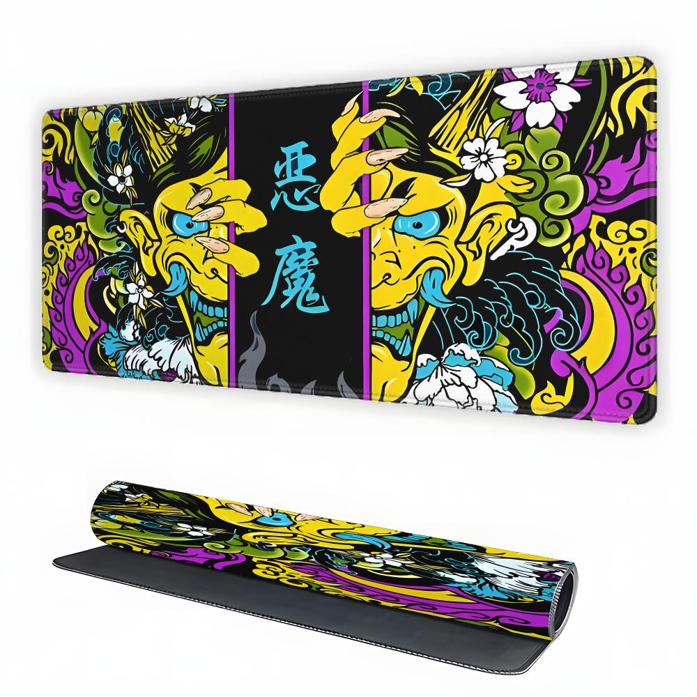 80x40 Japanese Samurai Devil Gaming Mousepad Oni Mask Speed Desk Mat Anime Ghost Face Theme Keyboard Gamer Mouse Pad For Esports