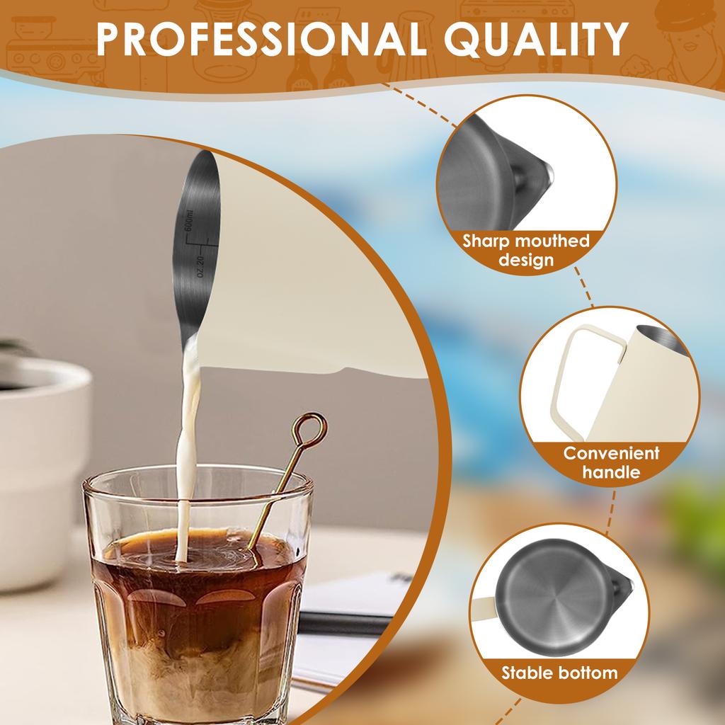 Кувшин для вспенивания молока из нержавеющей стали, длинный закругленный носик, кувшин для латте, кувшин для вспенивания молока, профессиональный кувшин для приготовления молока бариста