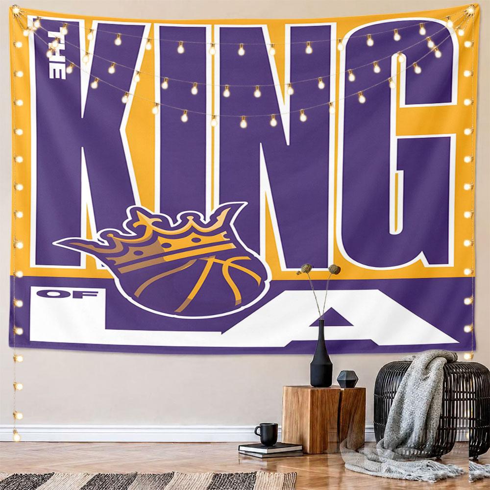 King of L.A. Basketball Design Pattern Wall Hanging Tapestry Decorative Tapestry Home Decor for Bedroom and Living Room