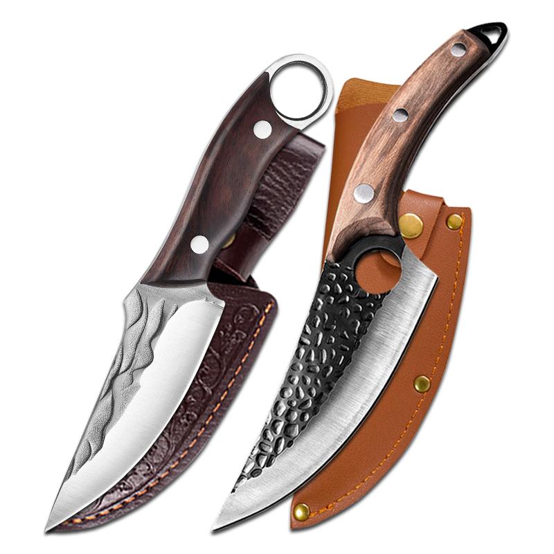 Handmade Forged Kitchen Cleaver Butcher Knives Chef Knife Boning Slicing Barbecue Cooking Tools Fishing Knife Gift Sheath