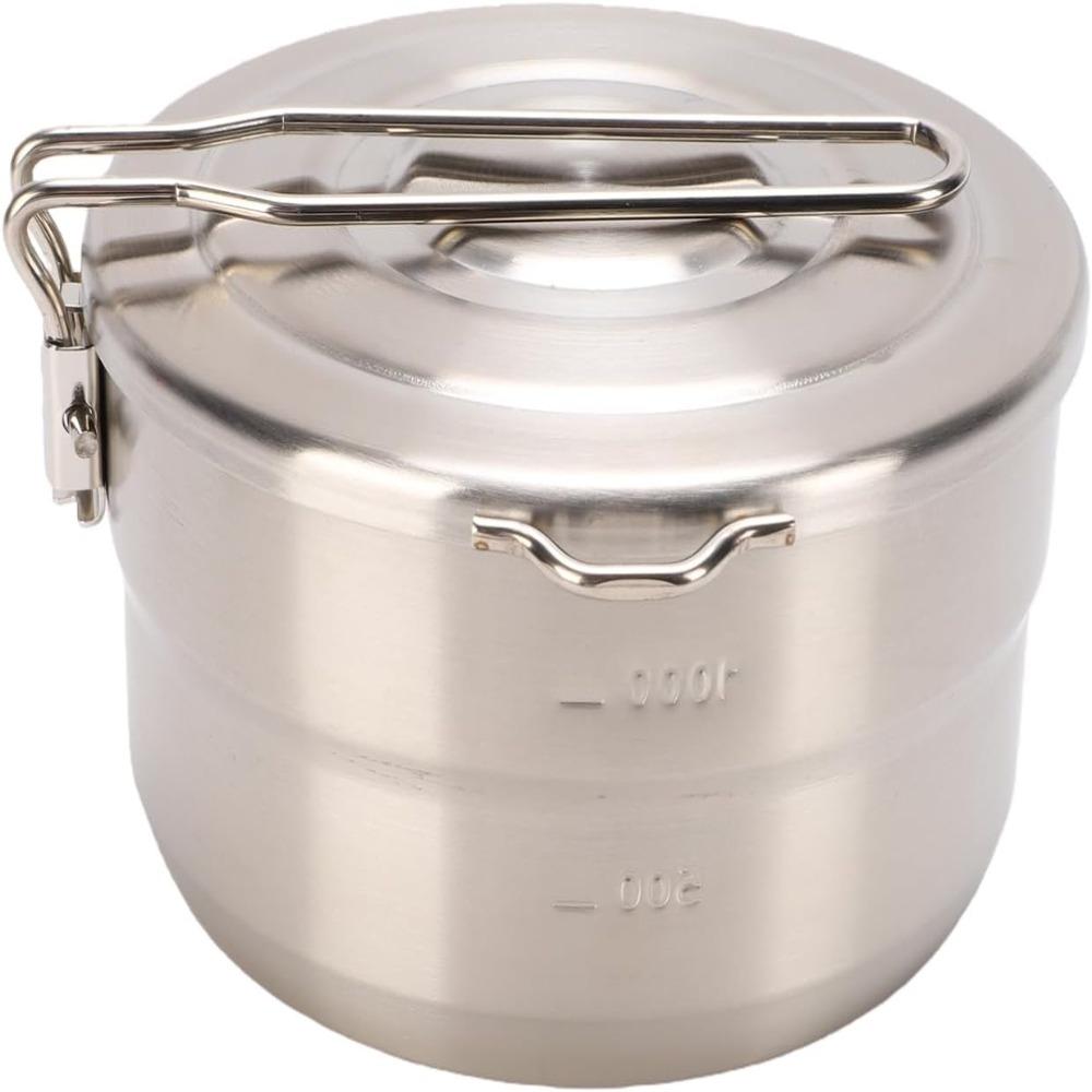 Folding Handle 304 Stainless Steel Lunch Box With Lid Outdoor Cookware Backpacking