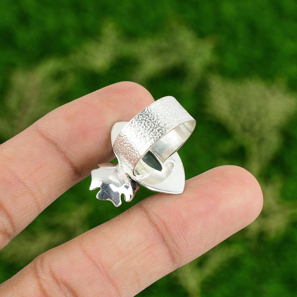 Свадебный подарок для нее Серебро 925 пробы Натуральный ларимар Кольцо-цветок с несколькими камнями Размер 8