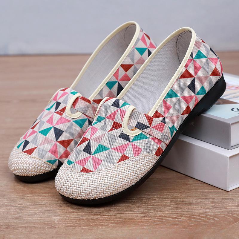 Женские парусиновые туфли-лодочки на плоской подошве с цветным полосатым узором, удобные повседневные мокасины Uppe для ношения в течение всего дня