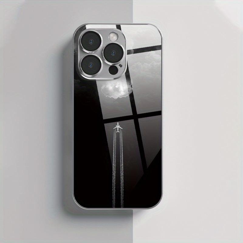 Минималистичный Чехол для Телефона из Стекла с Рисунком Облака и Самолета, Гальванизированный, Для iPhone 17 Pro Max 16 Plus 15 14 13 12 11 16E 17 Air Cover