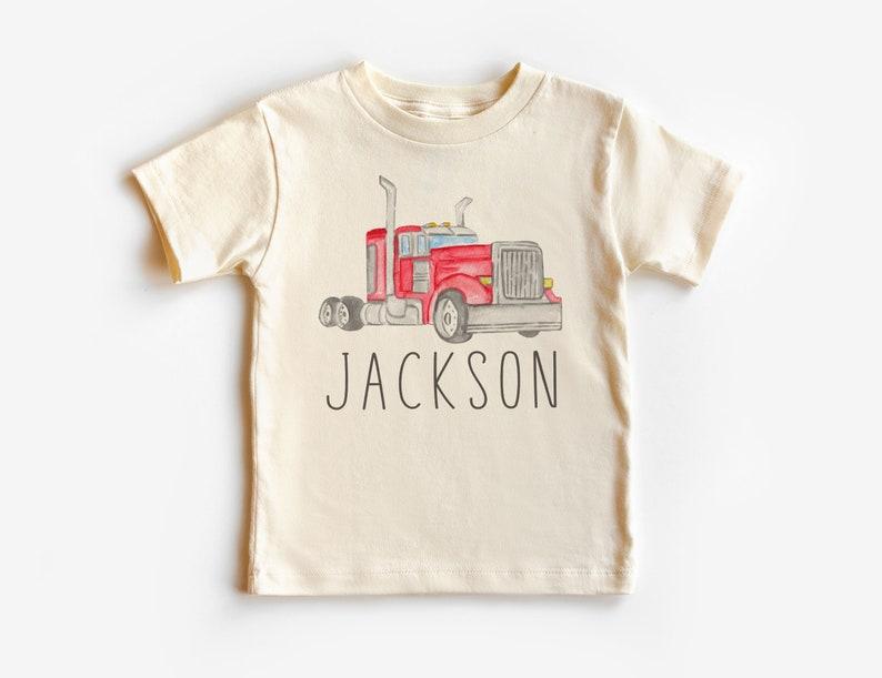 Personalized Red Semi Truck Toddler Shirt, Custom Name Tractor Trailer Shirt, Big Rigs, Boy Toddler Toddler Kids Clothing