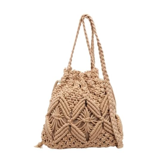 [Halzio] Straw Bag Shoulder Drawstring Bag Women's Basket Bag Yukata Straw Woven Crossbody Small Min