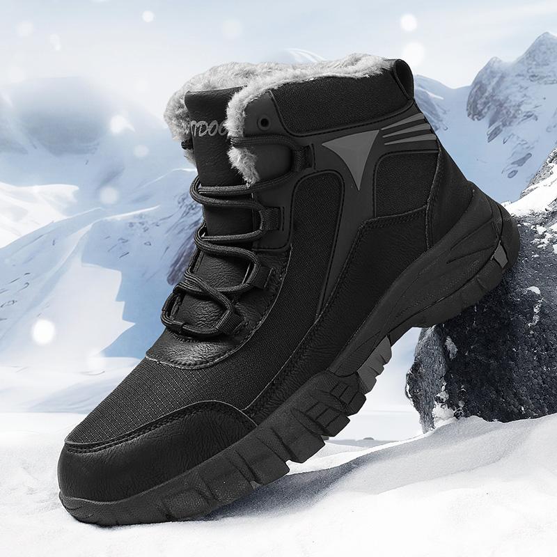 Fashion Men's Winter Boots With Fur Warm Snow Non-slip Men Work Casual Shoes Waterproof Leather Sneakers High Top Ankle Boots Plus Size