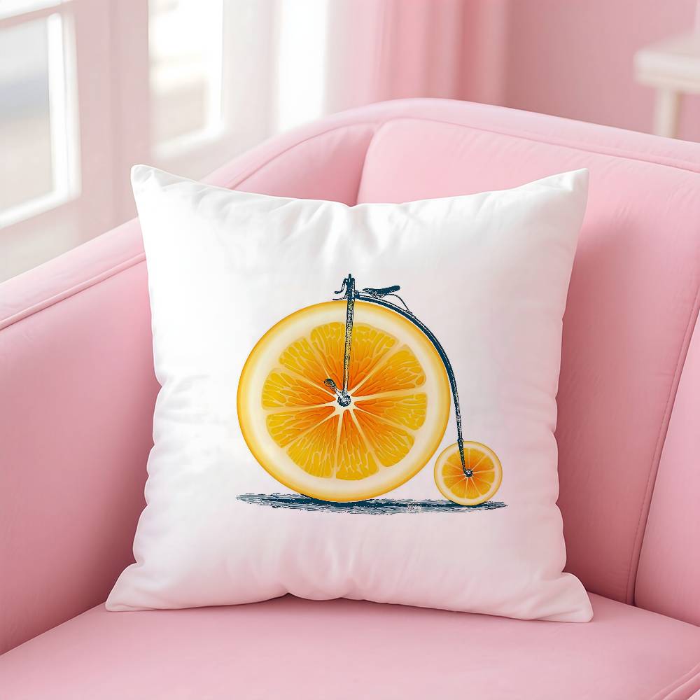 Fruit Orange Lemon Bicycle Pillow Case Anti-dustmite Pillow Invisible Zipper Silky Short Plush Sofa Cushion Cover