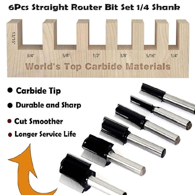 Professional Grades 6pc Alloy Milling Cutters Double Flutes Design Alloy Steel Construction Wood Router Bit Set Multiple Size