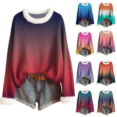 Женский модный свитер с принтом и шерстяным воротником, повседневный вязаный пуловер с длинными рукавами