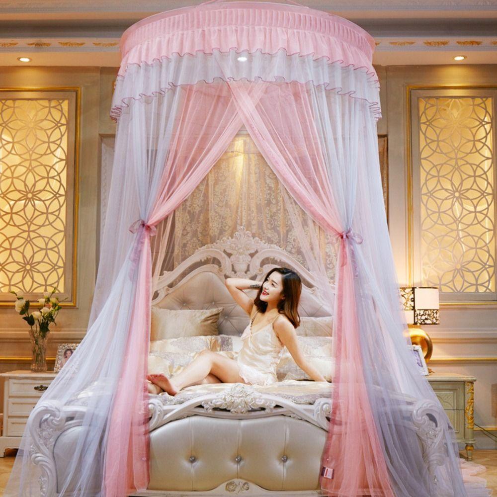 Luxury Pleated Lace Mesh Dome Queen Size Bed Canopy Mosquito Net Bedding Article Bed Tent