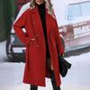 Women's Mid Length Wool Coat Double Breasted Trench Coat Long Sleeve Notched Lapel Overcoat with Belt Fall Winter Outerwear