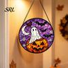 Horror Party Atmosphere Supplies Retro Halloween Pendant, Ghost/Bat/Spider Web/Pumpkin Head Print, Acrylic Disc Wall Decor Vintage Hanging Ornament