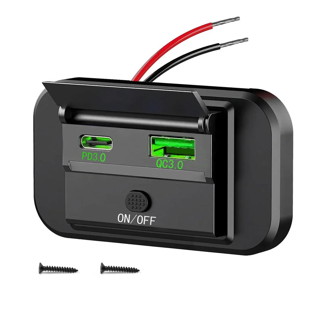 Панель с USB-розеткой 12 В, настенное крепление, 36 Вт, USB-C и два порта QC 3.0 18 Вт, автомобильное зарядное устройство, гнездо, аксессуары для автомобиля, автобуса, дома на колесах, грузовика