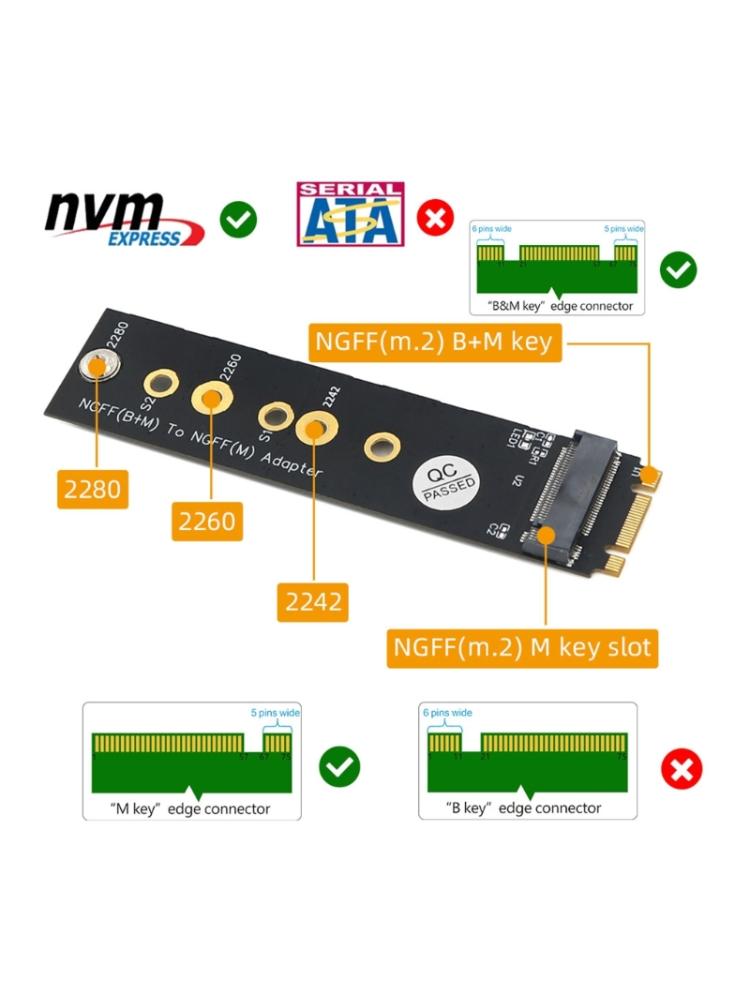 Новая версия М.2 (NGFF) Адаптер Key B+M to Key M для SSD с шиной PCIE, поддерживает тип 2242/2260/2280