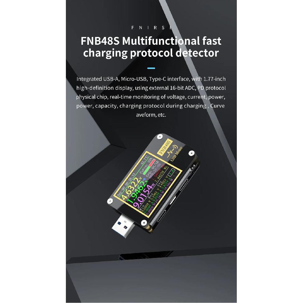 FNB48S PD триггер Вольтметр амперметр Ток и Вольтметр USB тестер QC4 + PD3.0 2.0 PPS протокол быстрой зарядки тест емкости