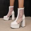 Women's High-heeled Short Boots Spring and Summer Waterproof Table Thick Heel European and American Style Large Size Net Boots
