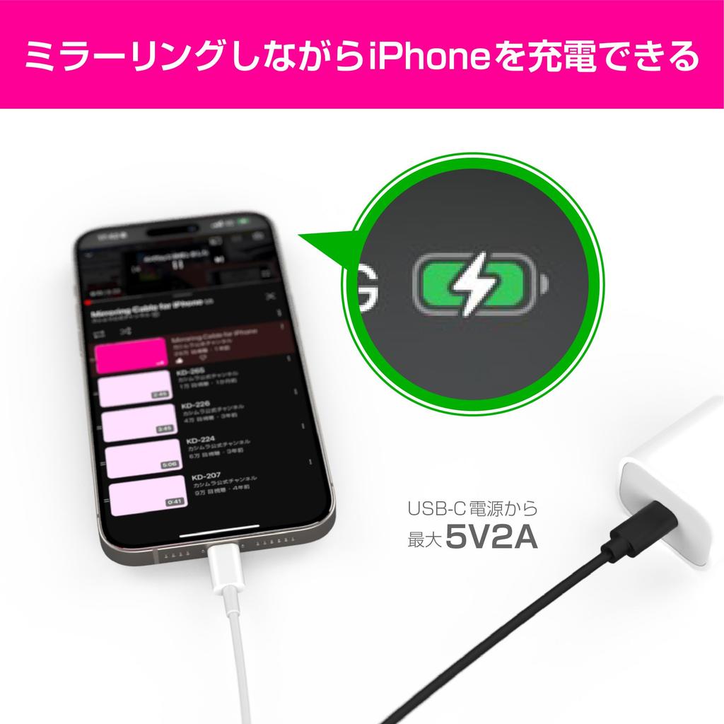 Кабель-адаптер Kashimura A для iPhone, позволяющий заряжать устройство во время зеркалирования. Кабель NKD-265 USB-C видео! длина 1 м.