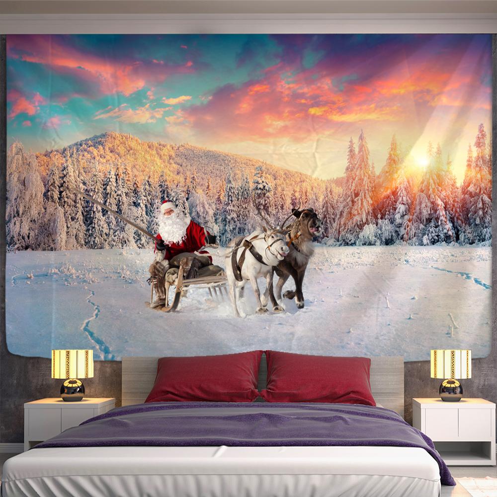 Christmas Fireplace and Snow Wall Hanging Merry Christmas Tapestry Home Decor Christmas Gifts Printed Tapestry