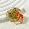 Elegant Women Men Exquisite Enamel Goldfish Lotus Leaf Brooch Badges Fashion Unisex Creative Pearl Crystal Fish Pin Buckle
