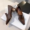 Модная весенняя новая одинарная обувь женская модная остроносая со средней высотой подъема слипоны противоскользящая и износостойкая темперамент квадратный каблук