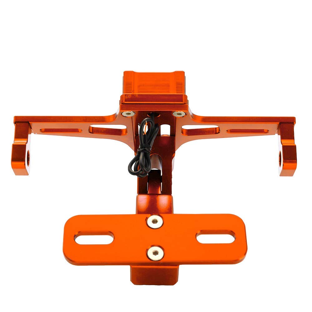Karun Universal Motorcycle LED Light Rear License Plate Holder Adjustable Fender Eliminator Bracket for Yamaha for Kawasaki Ducati (Orange)