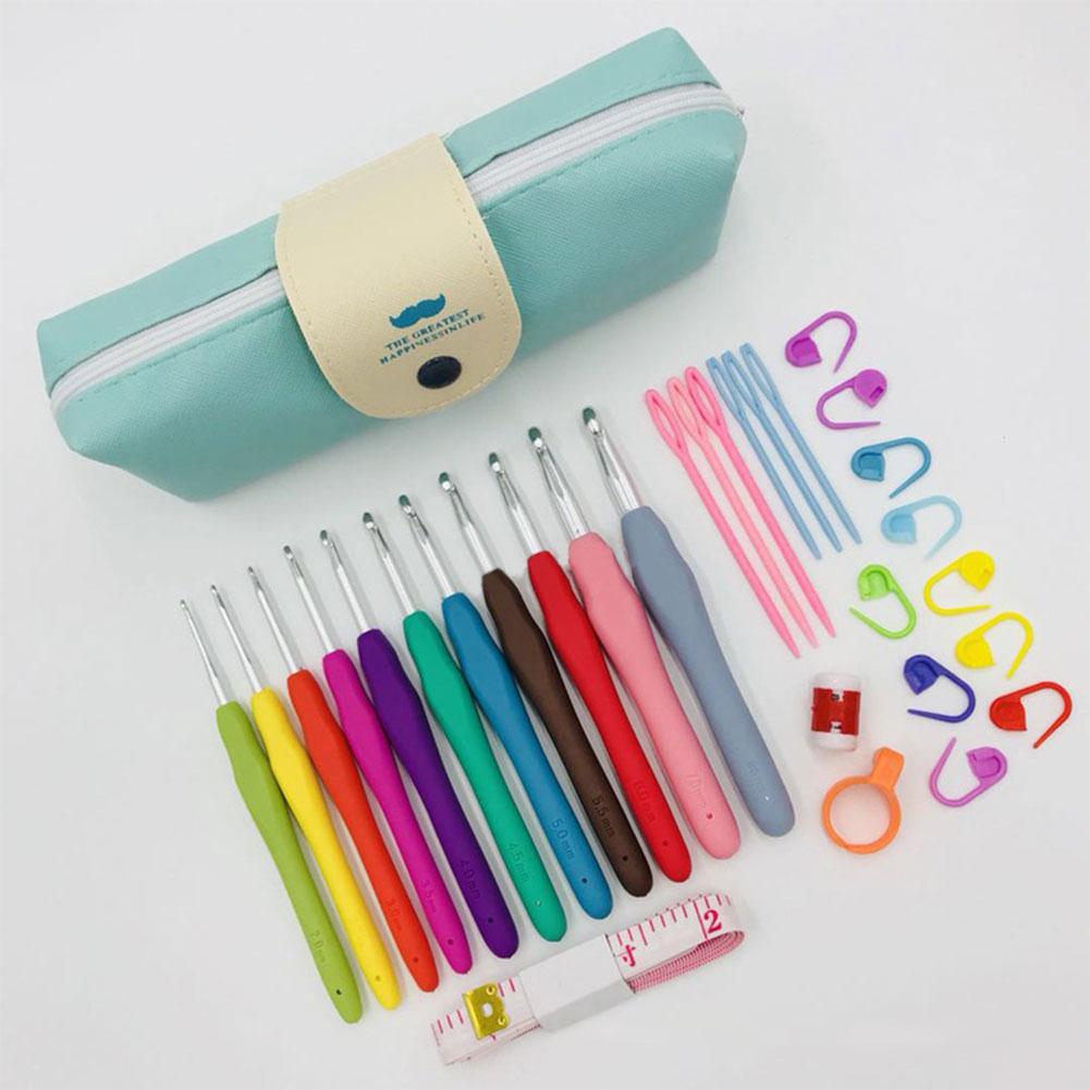Crochet Hooks Set Blunt Knitting Needles Ergonomic Handle Colorful Crochet Hooks Kit 11 Sizes for Mom Grandma Gifts