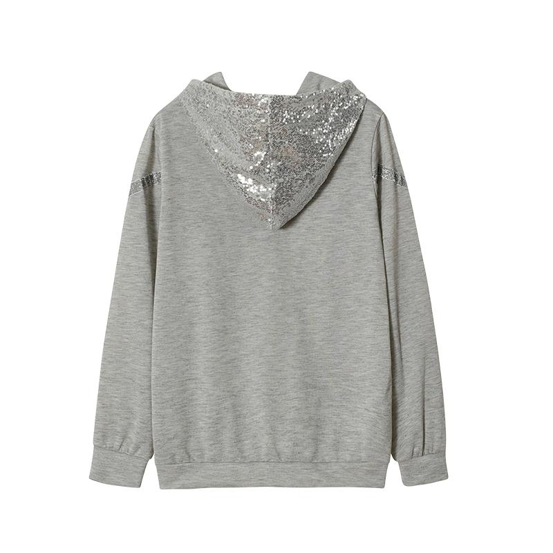 Fashion Trend Autumn and Winter Pop Sequins Printed Loose Hoodie Woman