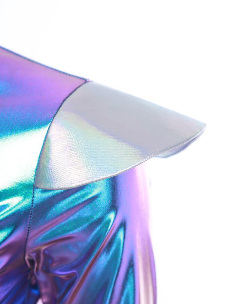 Женский костюм инопланетного робота на Хэллоуин, металлизированное блестящее платье А-силуэта с длинным рукавом и передней молнией, с поясом