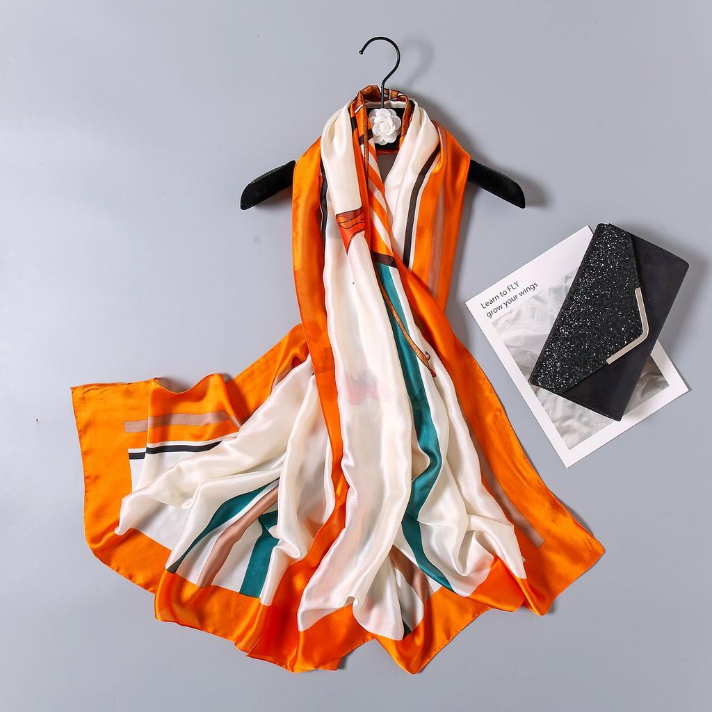 Spring and Summer New Four-leaf Clover Flowers Flowers Women Sunscreen Silk Scarf Long Shawl Seaside Holiday Sunshade Scarf