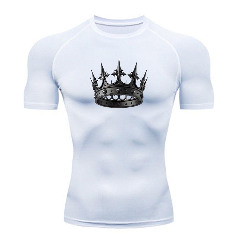 Men's Black Dark Spiked Crown Print Compression Sports T-shi