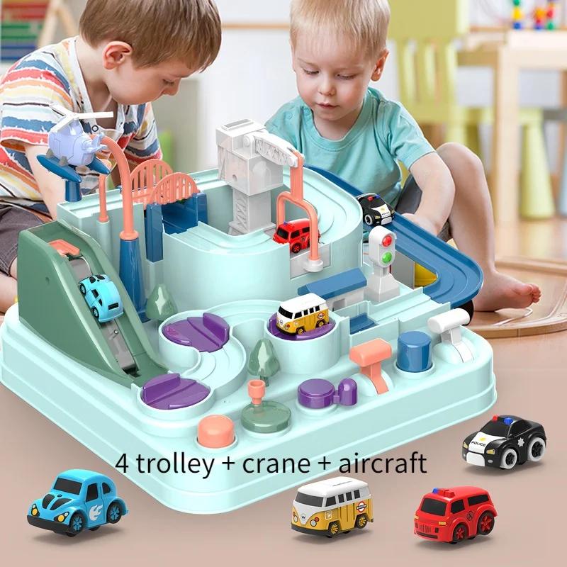 Гоночный железнодорожный вагон, игрушки, детский автомобиль, прорвись через большое приключение, игрушечная парковка, раздвижная дорожка, детский строительный блок для мальчиков