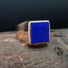 Flat Disk Blue Lapis Lazuli 925 Sterling Silver Rose Gold Fill Ring Jewelry, Unisex Lapis Ring Jewelry