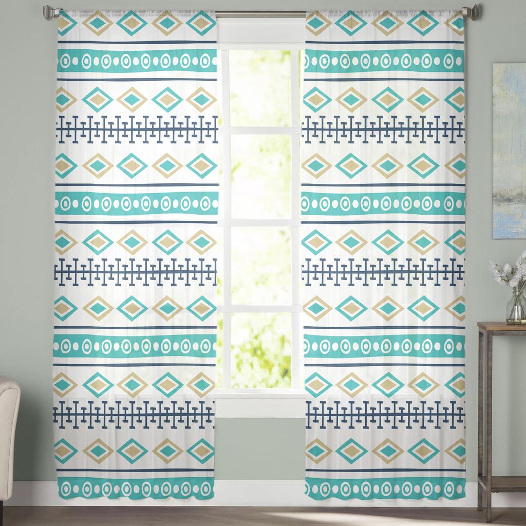 Геометрический узор Прозрачные шторы для гостиной спальни Домашний декор кухни Тюль для окон Вуаль Шторы