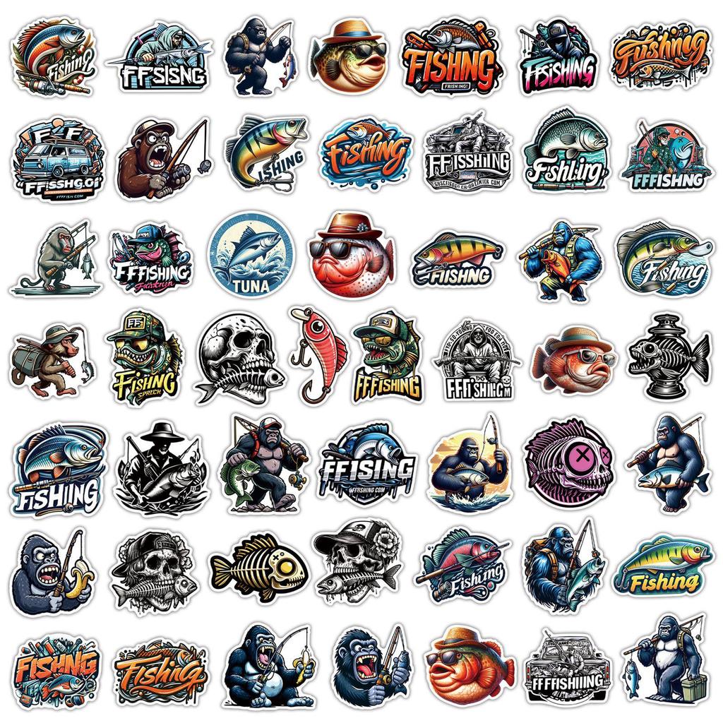 100-Piece Waterproof Outdoor Fishing Cartoon Stickers for Cups, Luggage, and Motorcycles