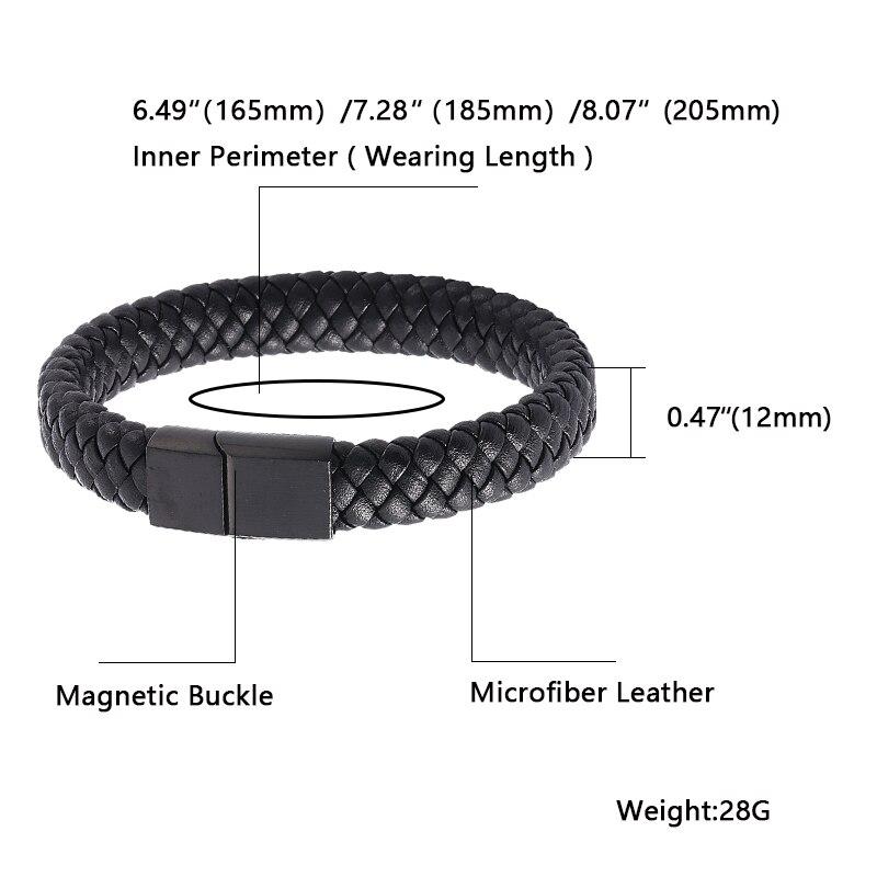 Black Punk Bangles Men Bracelet Brown Leather Bracelet Male Stainless Steel Clasp Fashion Wristband Gift