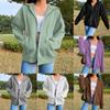 2023 New Solid Color Hooded Plush Sweatshirt Long-sleeved Jacket Women's Street Loose Zipper Top