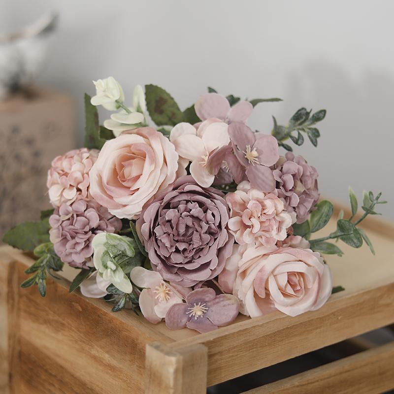 Artificial Flowers Decor 7 Heads Silk Peony Rose Hydrangea Bouquet Home Christmas Party Decorations Wedding Bride Fake Flowers